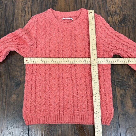 American Eagle Sweater Small Coral Pink Cable Knit Crew Neck Pullover Women's - Picture 7 of 11